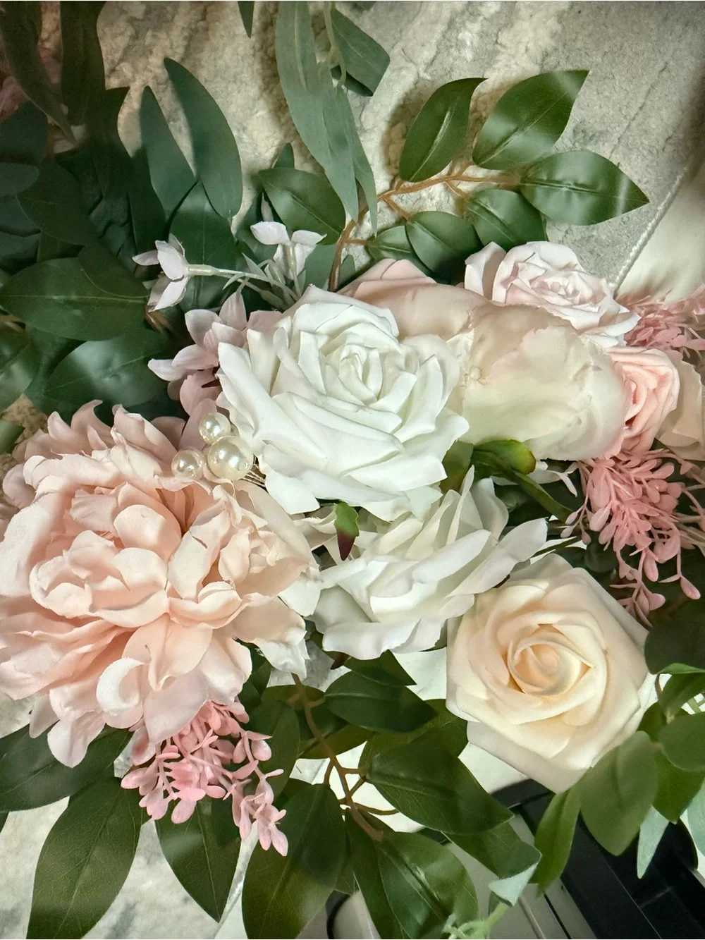 Artificial Floral Bouquet - Blush Pink & White Roses